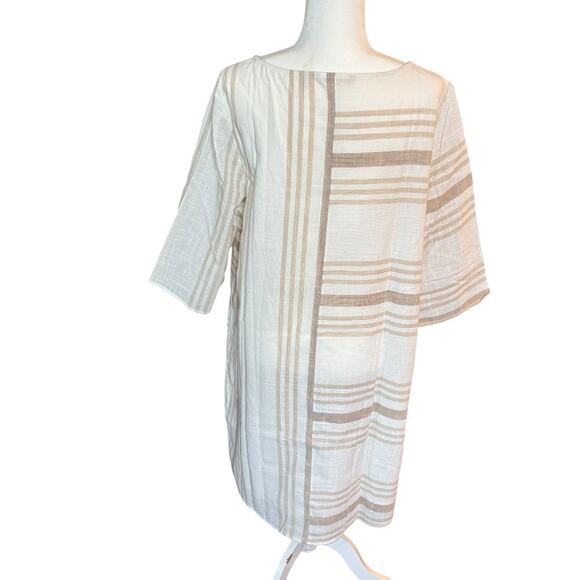 Soft Surroundings Calypso Breeze Dress XL Linen Blend Beige Tan Plaid Tunic - Picture 5 of 9